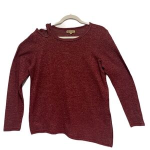 Democracy Burgundy Long Sleeve Asymmetrical Cold Shoulder Beaded Trim Top